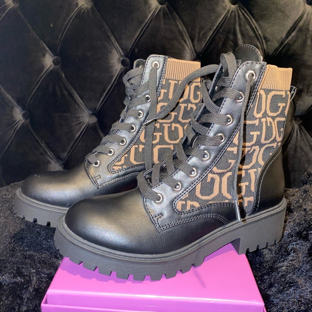 Women's Olinia Logo Knit Combat Lug Sole Booties